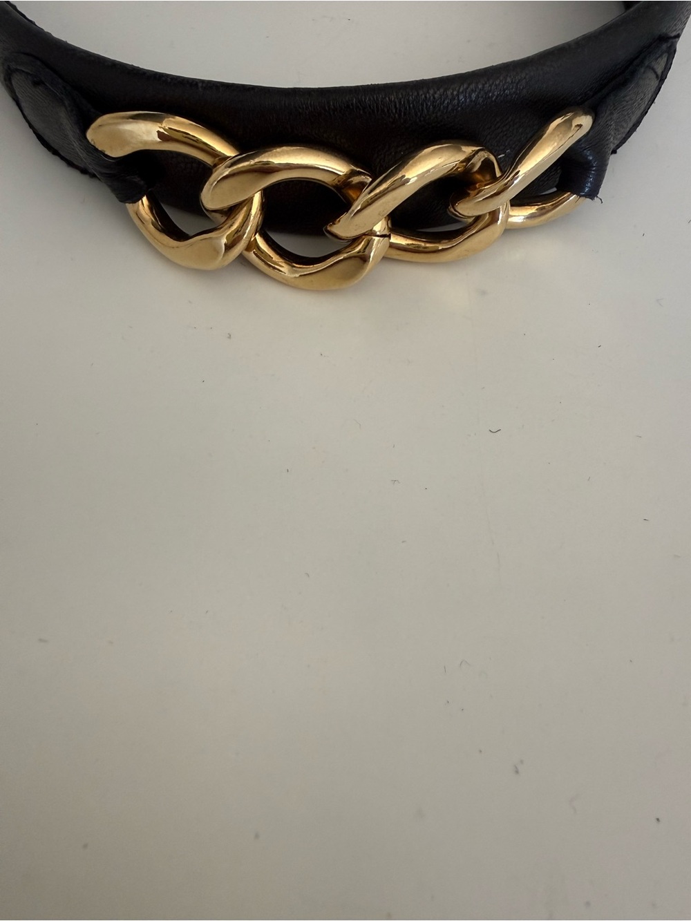 Black Leather Headband with Gold Chain Accent